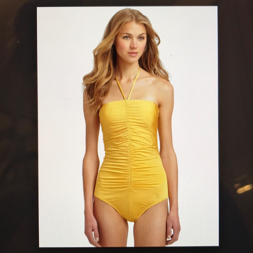 Yellow Percy Plain Onepiece Halter Swimsuit